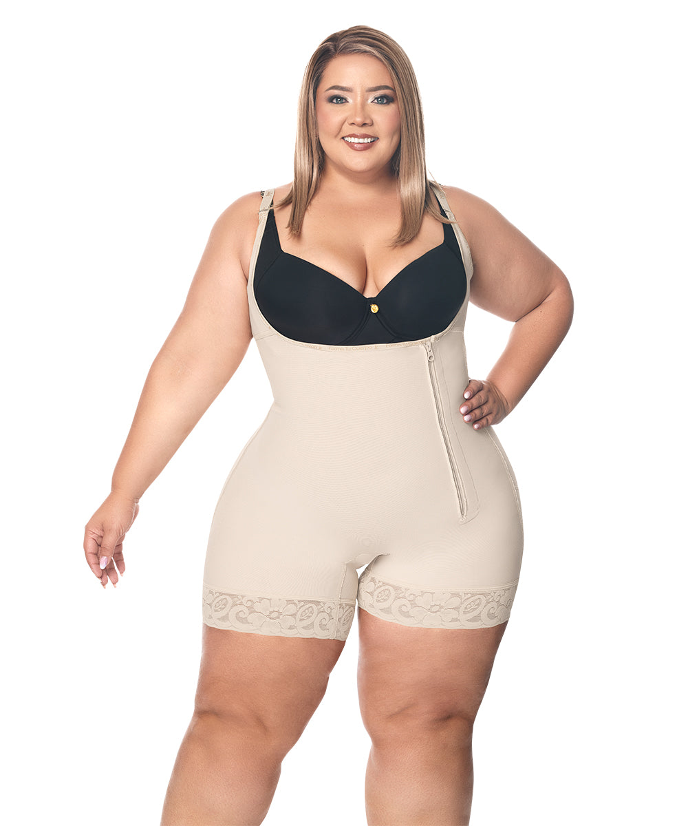 Faja moldeadora control abdomen - media pierna con tiras y cremallera lateral (Ref. O-010 / O-016)