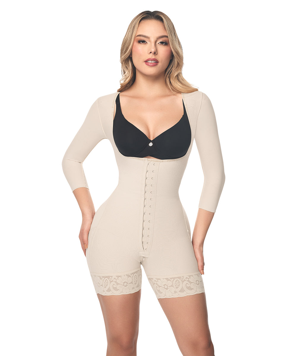Faja control de abdomen reloj de arena, media pierna con manga larga, cremallera perineal y broche central ( O-015/O-215 )
