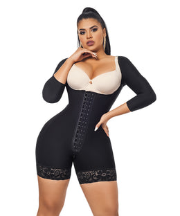 Faja control de abdomen reloj de arena, media pierna con manga larga, cremallera perineal y broche central ( O-015/O-215 )