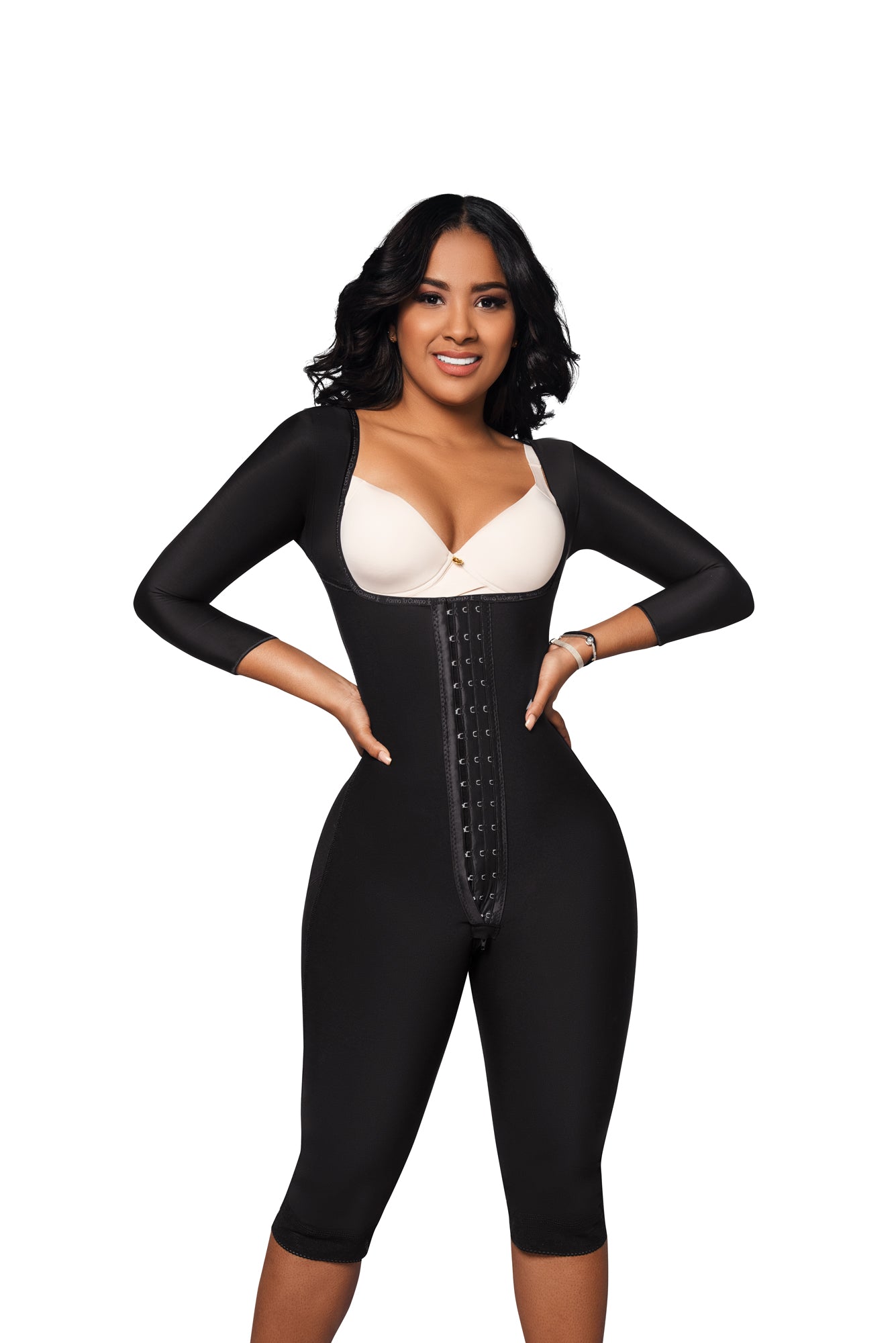 Faja completa reloj de arena - manga larga hasta la rodilla con cremallera perineal y broche central. Faja Colombiana Full Body 360 – Moldeo total y soporte completo ( Ref. O-025 / O-225 )